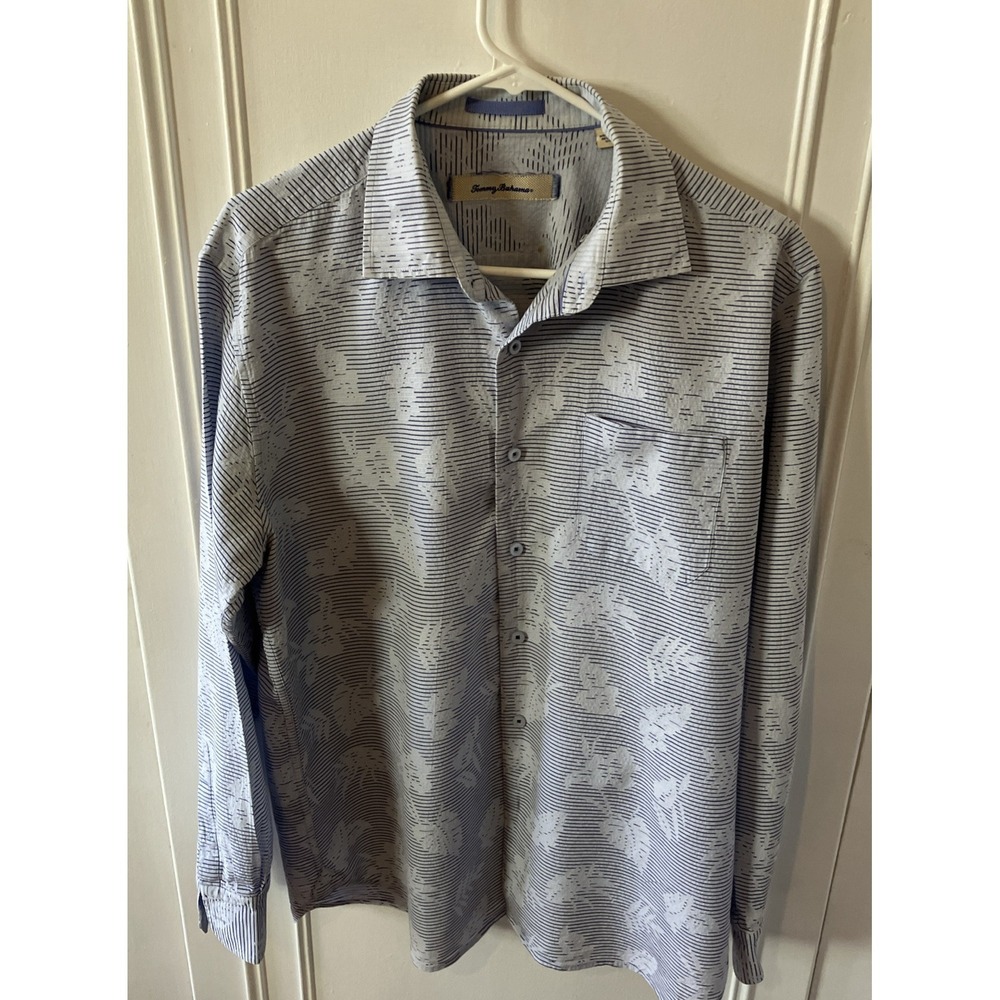 Tommy Bahamas Shirt L Cotton Silk Mix Leaf Pattern